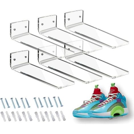 Set of 6 floating shoe shelves in clear acrylic – Dimensions 7.9 x 20 cm – Easy installation – For walls and decorative objects (1/5)