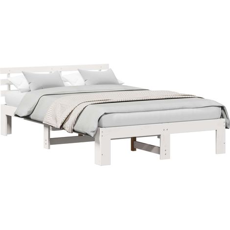 Lit double  Lit adulte  Cadre de lit avec tête de lit Blanc 140 x 190 cm Pin massif