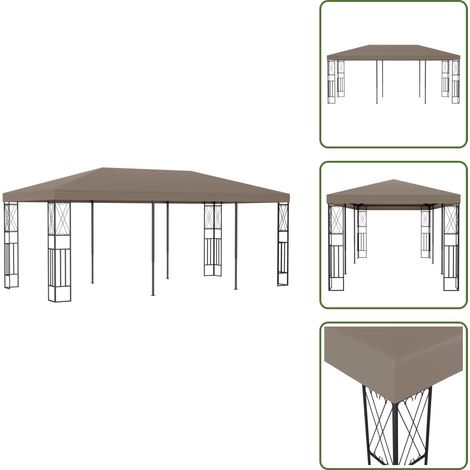 Belvédère 6x3 m Taupe Tissu - Tonnelle Extérieure - Abri Solaire - Parasol - Gazebo - Tente De Jardin