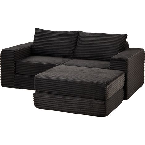 ELVMI Sofá Cama Modular con Reposapiés Extraíble y Brazos Cuadrados, en Pana Negra para Salón (1/5)