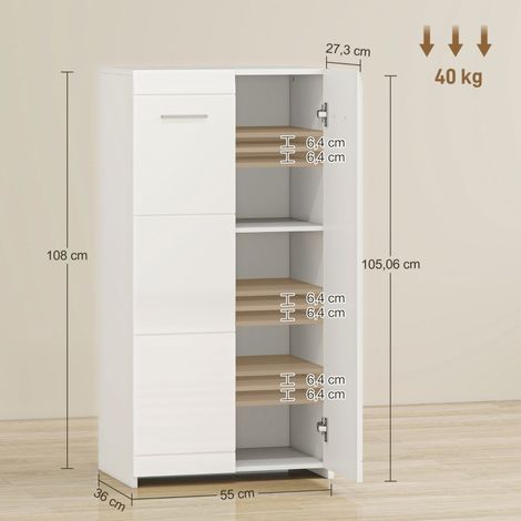 Armoire à chaussures très brillante,rangement pour chaussures avec étagères réglables pour couloir,couloir,espace pour 10 paires,blanc