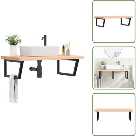 The Living Store Étagère de vasque murale acier et bois massif de hêtre - Étagère de lavabo