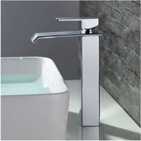 Robinet cascade pour lavabo salle de bain – Mitigeur haut bec chromé, design moderne et élégant, finition brillante (1/4)