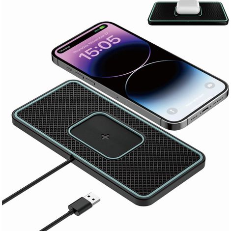 Chargeur Induction Voiture, Polmxs 15W Qi Pad de Chargeur sans Fil Voiture Rapide, Tapis de Chargement de Ultra Fin Compatible avec Airpods 3/Pro,iPhone 16/15/14/13/12/11/X/8, Samsung S24/S23/S22 (1/5)