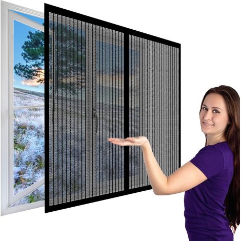 Moustiquaire Fenêtre Magnétique 113 x 184 cm Auto-Adhésif en Maille Anti Moustique Fenetre Fermeture Automatique Sans Perçage pour Les Types de Fenêtres, Noir (1/5)