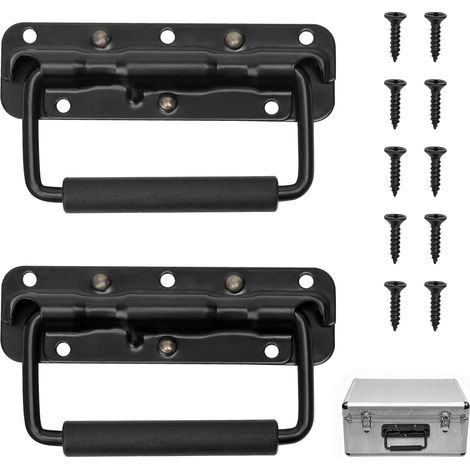 Lot de 2 poignées pliantes en acier inoxydable - Noir - 140 cm - Avec vis - Poignée de transport robuste pour boîte à outils, boîtier d'appareil, boîte de transport et meubles (1/5)