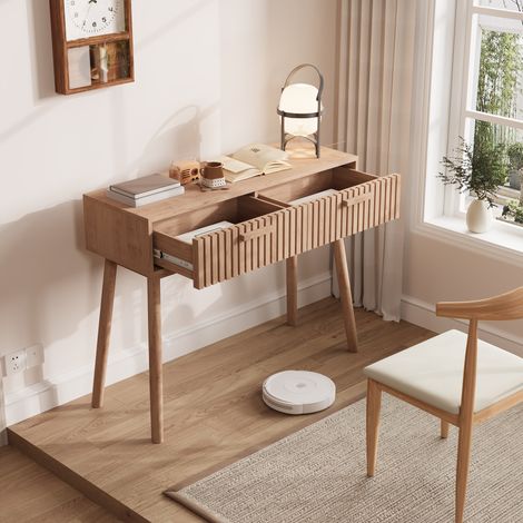 Console d'ingresso con cassetti 100 cm, tavolo multifunzione legno stile scandinavo, mobile console con contenitore, può essere usato come coiffeuse, stabile e antiribaltamento