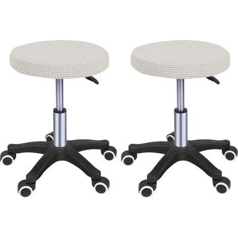 Housses de tabouret rondes extensibles (lot de 2), blanches, pour tabourets de bar de 32 à 40 cm de hauteur.