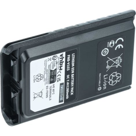vhbw Akku kompatibel mit Vertex / Yaesu VX-230, VX-231, VX-231L, VX230, VX231, VX231L, VX234 Funkgerät, Walkie Talkie (1380 mAh, 7,4 V, Li-Ion)