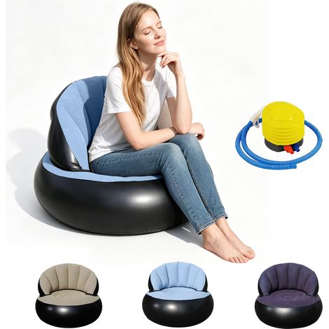 Canapé Gonflable avec Pompe, Surface Floquée Fauteuil Gonflable, Canapé Gonflable Imperméable, Inflatable Sofa pour Salon, Chambre, Camping, Piscine, Intérieur et Extérieur (Bleu Clair) (1/5)