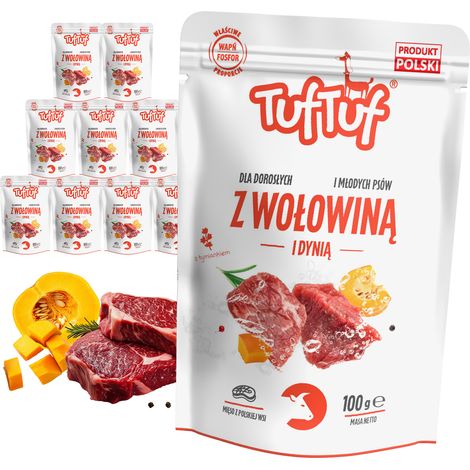 TufTuf COMIDA H脷MEDA PARA PERROS SOBRES DE CARNE PICADA CON CALABAZA 10x100G