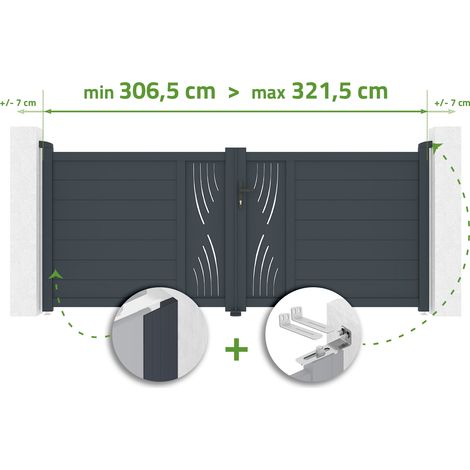 Portail battant ajustable en largeur VELETA 3m H.120cm Aluminium Gris Anthracite (1/4)