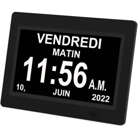 ULISEM 7 Pouces Horloge numérique Horloge de Jour Grand écran réveil Horloge Murale horloge Alzheimer pour parents, rappel de médicaments pour grands-parents et enfants (Noir) (1/4)