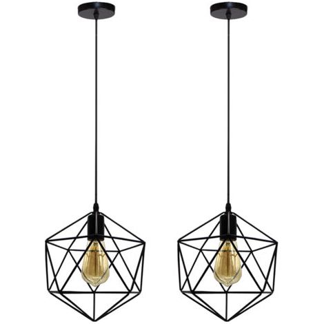 royaluxe- (2X) Lampe Suspendue Antique En Fer Et Métal Suspension Luminaire Rétro Plafonnier Moderne Pour Chambre À Coucher, Cuisine, Salon, Café, Bar, Noir