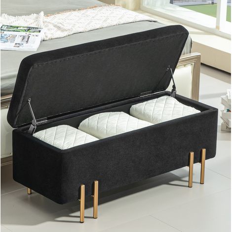 panca contenitore 100x40x42 cm in legno salvaspazio nera OKMYHOME (1/5)
