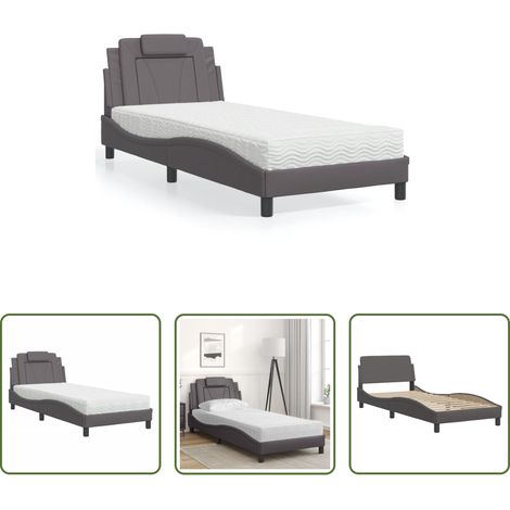 vidaXL Oreiller de tête - Lit Viana avec matelas gris 90x200 cm similicuir (1/5)
