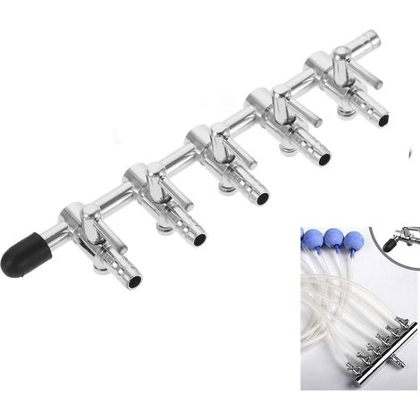 Distributeur air 5 voies aquarium – robinet réglage, acier inoxydable – système aération réglable