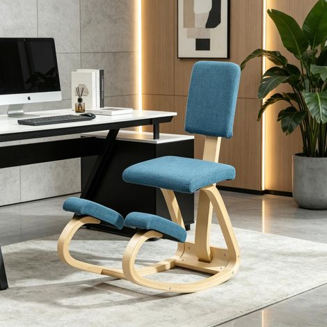 Silla ergonómica de rodillas con respaldo de madera azul oscuro 51 x 84 x 93 cm (1/5)