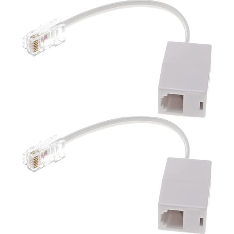 2pcs Adaptateur RJ11 vers RJ45 Connecteur Téléphone ABS Blanc 145mm Pour Maison Bureau (1/5)