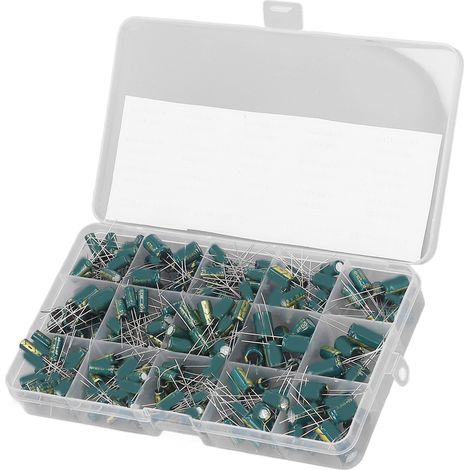 Kit 225 condensateurs électrolytiques aluminium 15 valeurs, 16-50V 1-470uF, assortiment radial basse impédance pour réparation électronique (1/5)
