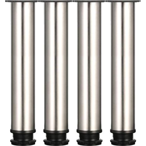 4 patas ajustables - Altura 250 mm, patas gruesas para muebles, altura ajustable de 0 a 15 mm, patas de mesa, patas para muebles, acero inoxidable cepillado - Tornillos de acero inoxidable incluidos