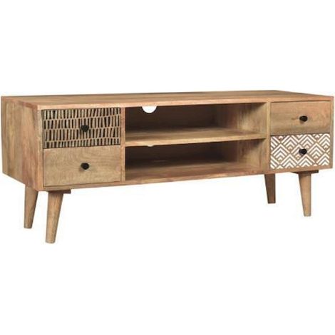 Meuble TV épuré en bois clair pour salon chic - Bois naturel blanc