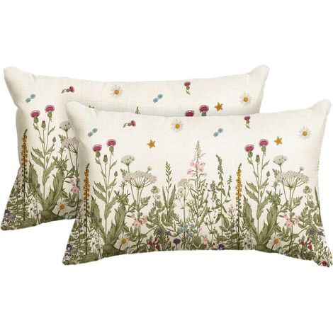JSSEVN - Set of 2 seasonal decorative cushion covers for summer and living room, 30 x 50 cm, pattern of old herbs and wildflowers (1/5)
