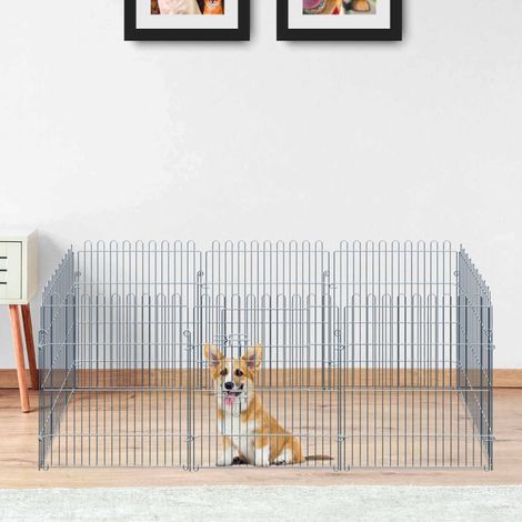 Parque para cachorros de 8 paneles 63 x 76 cm de acero plateado HAVRYA (1/5)