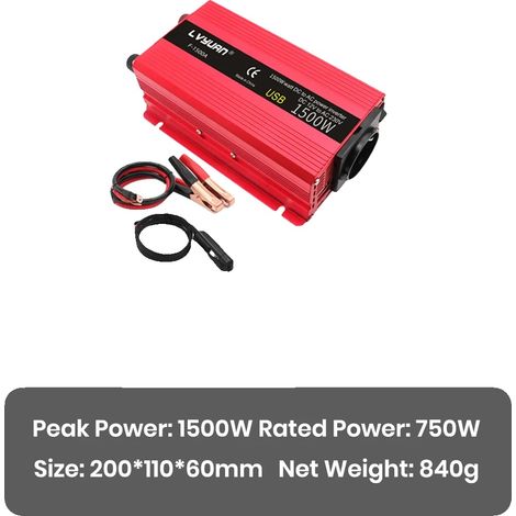Inversor de potencia, conversión de CC a CA, cargador USB doble, 1500 W (1/2)