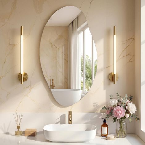 Miroir Mural Moderne, Miroir Irrégulier Asymétrique, en Forme de Pétale, 85 x 50 cm, Décoratif, sans Cadre, pour Entrée, Chambre, Salle de Bain LWM021BD01 (1/5)