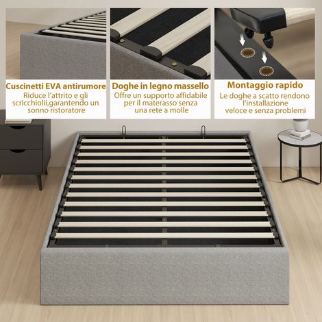 Coffre de lit double 140x190 cm avec sommier à lattes en bois, vérin pneumatique et habillage en tissu, gris anthracite (1/5)