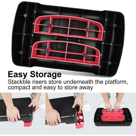 Stepper fitness aérobique rouge, plateforme à hauteur réglable 10-15 cm, rangement compact, appareil d'exercice cardio pour maison, marcheur pas à pas ajustable 45,72 cm (1/5)