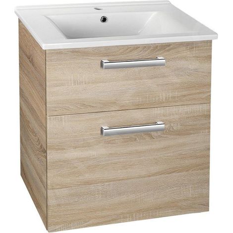 Aqualine Vega - Meuble lavabo, 620x726x436 mm, 2 tiroirs, chêne platine VG863 (1/5)