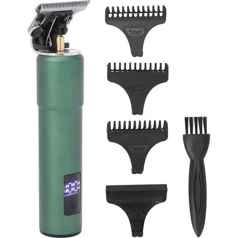 Tondeuse à cheveux électrique professionnelle sans fil rechargeable avec écran LCD pour hommes, vert noir. (1/5)