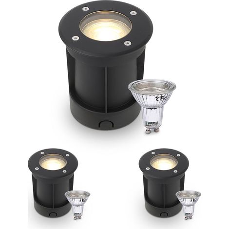 LED Bodeneinbaustrahler Schwarz rund 230V IP67 - Leuchtmittel: GU10 5W 2700K DIMMBAR - Anzahl: 3x (1/5)