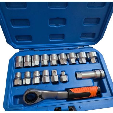 Set 17pz chiavi a bussola passanti 10-24mm con cricchetto reversibile 07472