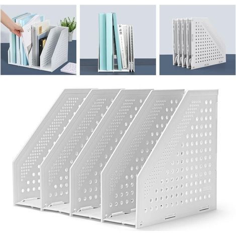 Porte-revues pliable en plastique robuste pour le bureau et la maison - Classeur sur pied peu encombrant avec 4 compartiments au design élégant (1/4)