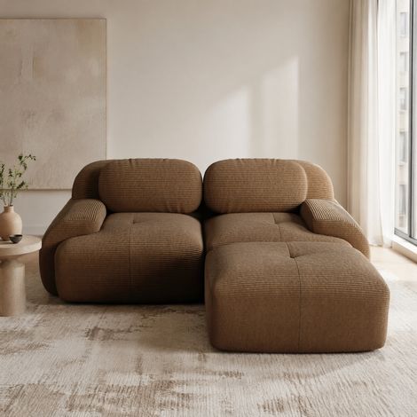 Canapé d'angle modulable en tissu effet velours côtelé marron 208x178x70 cm (1/5)