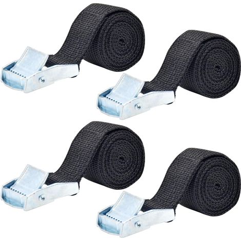 Lot de 2 Sangles d'Arrimage, Sangles à Cliquet 25mm x 2m, Sangles de Serrage pour Bagages, Voiture, Moto, Porte-Vélo, Capacité de Charge 250kg, Noires (25MMX1M) (1/5)