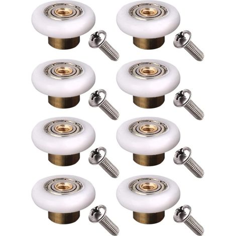 Lot de 8 roulettes de porte de douche diamètre 19 mm,blanc,19 mm x 5 mm (8 boules en acier inoxydable avec vis) (8 pièces en cuivre avec vis) - (1/5)