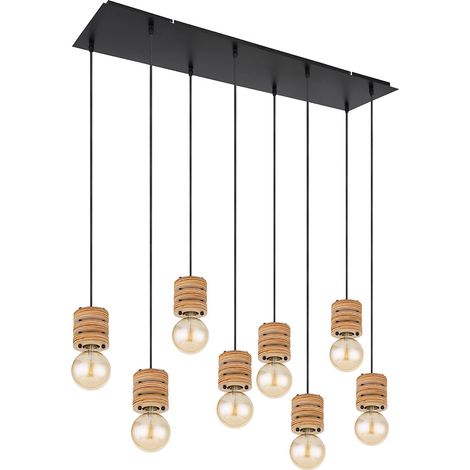 Esstischlampe hängend Holz Pendelleuchte Esstisch Holz Holzlampen Decke hängend, Metall MDF schwarz, 8x E27 Fassung, LxBxH 98 x 24 x 120 cm