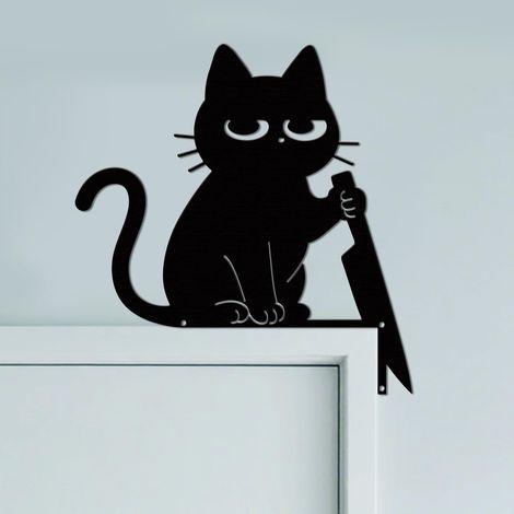 Chat Farceur Ornement de Cadre de Porte en Métal, Décoration Murale Noire pour Porte, Art Déco Originale d'angle de Portail pour Chambre d'enfant (1/5)
