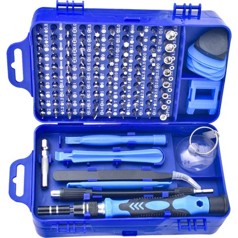 115-in-1 Werkzeugset zur Demontage und Reparatur von Uhren und Mobiltelefonen, Economy-Edition, mit Schraubendreher aus Chrom-Vanadium-Stahl (blau) (1/5)