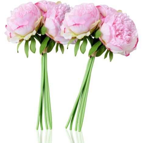 Bouquet de Pivoines Artificielles - 32 cm - Fleur en Soie Écologique - Tige Flexible avec Fil Métallique - Rose Clair - 2 Pièces