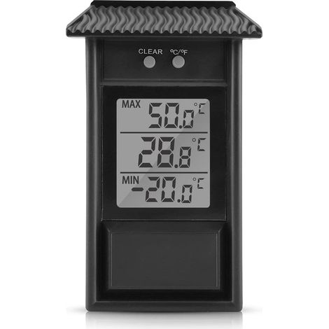 Schwarzes digitales Thermometer für den Innen- und Außenbereich, kabelloses, wasserdichtes Wandthermometer für den Außenbereich, -20 bis +50 °C (1/5)