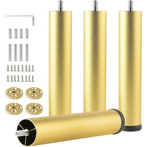Ensemble de 4 pieds de meuble en métal, accessoires d'installation inclus, capacité de charge de 400 lb, convient aux tables basses, étagères, coiffeuses, etc., plusieurs couleurs disponibles. (1/5)
