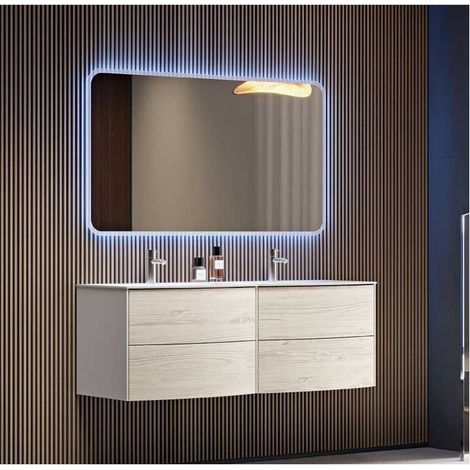Mobile Bagno Soho122 cm SospesoRovere Sbiancato Base 4 cassetti - Lavabo in Resina (1/5)