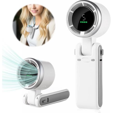 Mini ventilateur - Ventilateur portable - Cinq vitesses de ventilation réglables - Batterie 3600 mAh - Ventilateur de voyage rechargeable par USB avec tour de cou - Tour de cou pliable 3 en 1-AquaForg