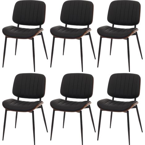Lot de 6 chaises de salle à manger HWC-O44 chaise de cuisine bois courbé simili-cuir Oeko-Tex MVG - aspect noyer noir (1/5)
