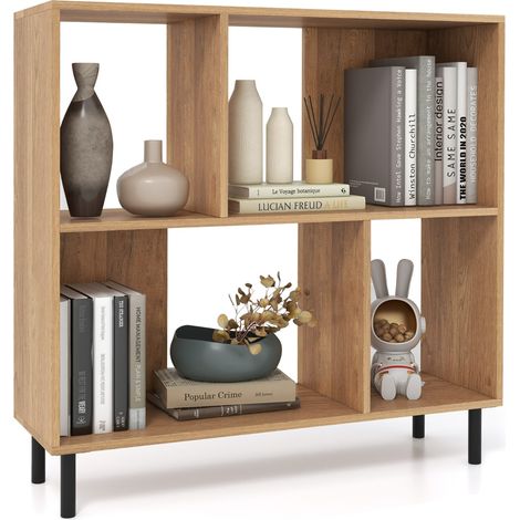 Libreria a 4 cubi con gambe in metallo, Mensola espositiva a cubi moderni per soggiorno Naturale (1/5)